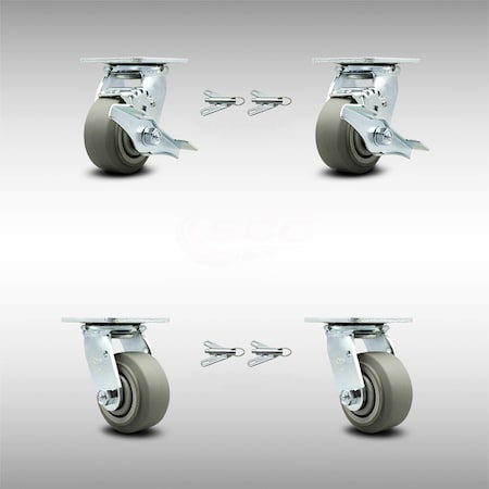 Service Caster 4 Inch SS Thermoplastic Caster Set with Ball Bearings 4 Swivel Lock 2 Brake SCC SCC-SS30S420-TPRBF-TLB-BSL-2-BSL-2